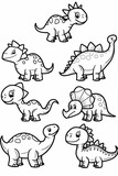 Fototapeta Dinusie - Collection set of out line child's coloring book cartoon dinosaurs of different species