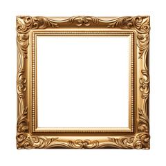 antique gold square picture frame isolated on transparent background