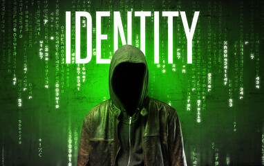 Poster - Faceless hacker with inscription concept concept