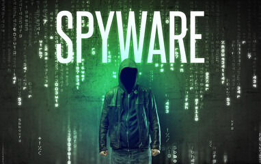Poster - Faceless hacker with inscription concept concept