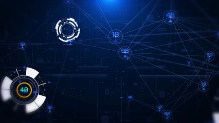 Leinwandbilder - HUD futuristic spinning circle crosshair element with digital data, flying trough to goal or destination concept for business development, game, technology 4K motion.