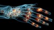 X-ray of human hand with glowing bones, 3D