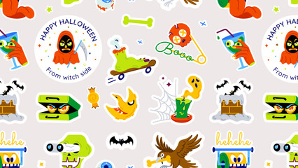 Wall Mural - Seamless halloween pattern with spooky party themed elements