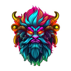 Wall Mural - Colorful Troll Warrior Mascot Isolated on Transparent Background. Scary Monster Illustration for T-shirt Design