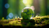 Fototapeta Dmuchawce - Forest Globe - Environmental Concept with Moss and Earth Globe. AI generated