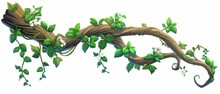 A Twisted Liana Branch With Green Leaves And Flowers. Cartoon Modern Illustration Of Jungle Climbing Vine With Foliage. Climbing Vine With Vines.