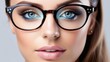 Close-up portrait of a beautiful girl with blue eyes wearing glasses