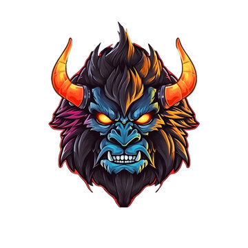 Orc Warlord Mascot Isolated on Transparent Background. Monster Warrior Chieftain Emblem. Scary Monster Illustration for T-shirt Design