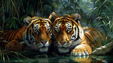 Fototapeta Most - tiger oil painting Show strength and victory