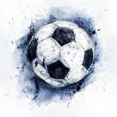 illustration of a soccer ball on a background of colored splashes of spots and stripes in a flat style, on a white background