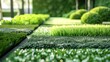 Photo-realistic, Various types of lush, well-manicured synthetic grass