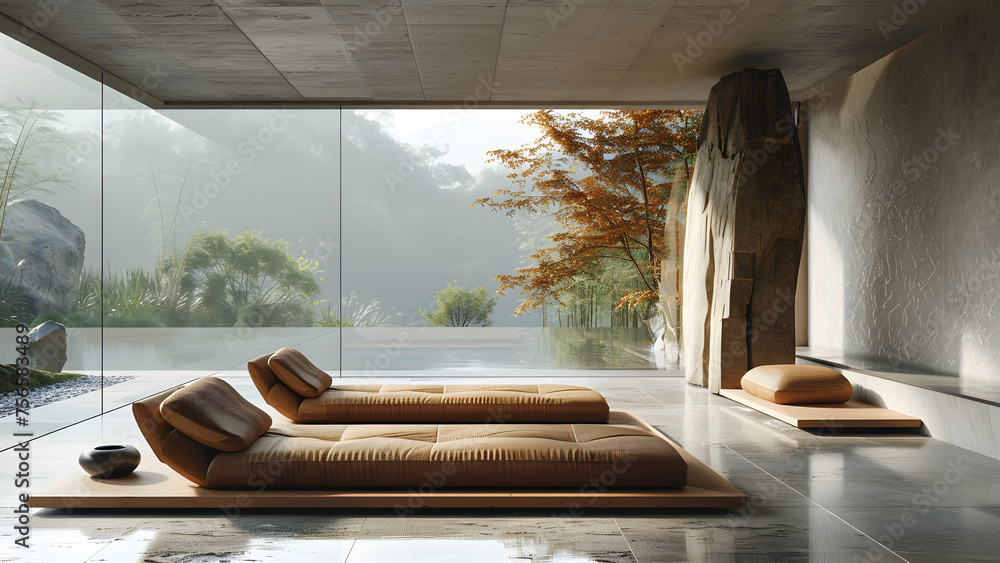 Tranquility of zen garden style interior design. Traditional asian ...