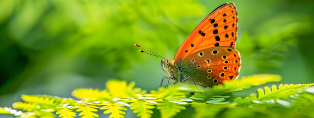 Canvas Print - A butterfly is sitting on a green leaf