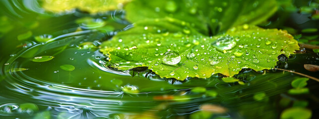 Wall Mural - water, nature, leaves, dew, drop, summer, green