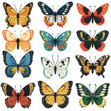 Fototapeta Motyle - A set of butterfly collection on white background