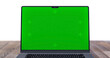 © Kaponia Aliaksei - Empty Green Screen Display Laptop for Watching and Paste Background e Business Blog or Gaming App. Pc with Clear Alpha channel for Mockup. Concept Computer Technological on Video Call Close-Up