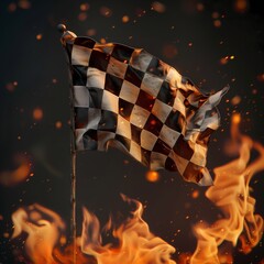 Wall Mural - Burning checkered flag, racing, start and finish concept