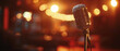 Classic microphone in the limelight with a dazzling bokeh effect behind