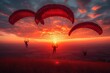 Stunning image captures paragliders soaring harmoniously against the breathtaking backdrop of a vivid sunset