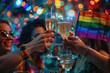Lgbtq toast in a bar. Pride celebration. Generative AI.