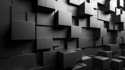 Wall Mural - Elegant Chaos: Monochromatic Cubes Floating on a Black Background - Modern Desktop Wallpaper