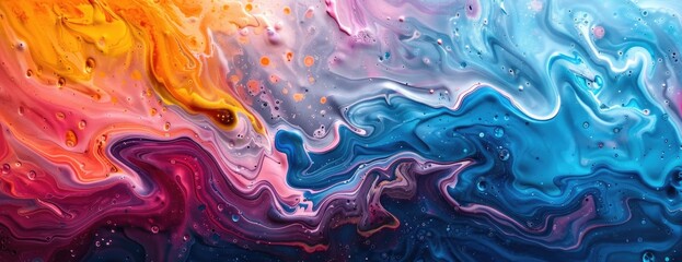 Poster - Vibrant Liquid Fusion: Bright Acrylic Colors - Abstract Painting Texture Desktop Wallpaper