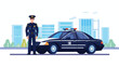Police patrol car and policeman officer Flat style