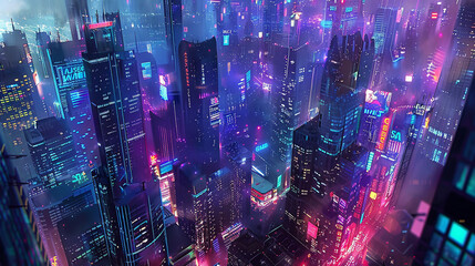 Sticker - A futuristic cityscape rendered in digital hexagons, with towering skyscrapers and bustling streets pulsating with the rhythm of urban life, bathed in the glow of neon lights. 8K -