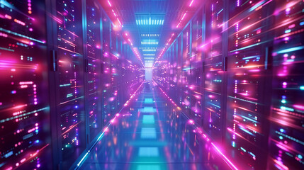 A high-tech data center glowing with the hum of activity, showcasing the backbone of modern business operations. 8K -