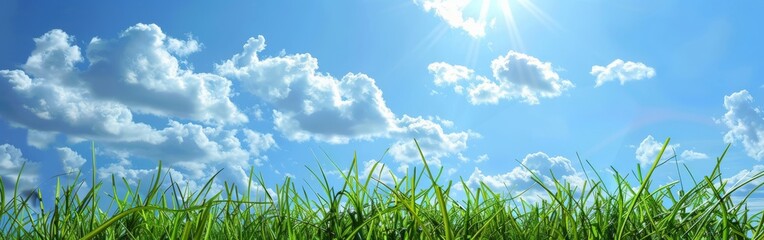  Grassy Field Under Blue Sky With Clouds