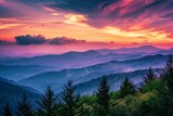 Fototapeta Góry - Colorful Sunset Over Mountain Range