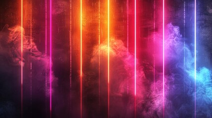 Poster - Retro Neon Streaks: Sleek Lines in Vibrant 80s Colors Against a Dark Canvas - Abstract Background