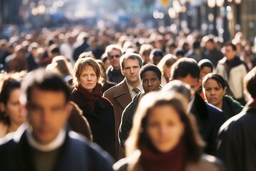 Sticker - Crowd of people walking on a city street