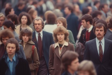 Wall Mural - Crowd of people walking on a city street