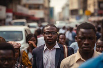 Wall Mural - Crowd of people walking on a city street in Africa