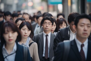 Canvas Print - Crowd of Asian people walking city street in Japan