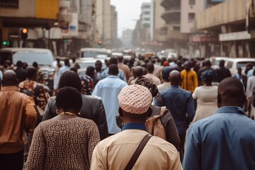 Sticker - Crowd of people walking on a city street in Africa