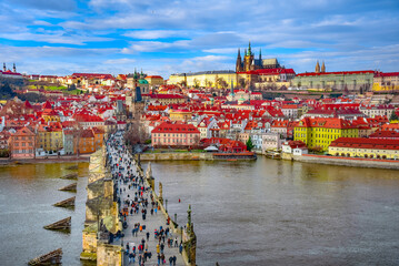 Wall Mural - Cityscape of Prague with medieval towers and colorful buildings, Czech Republic