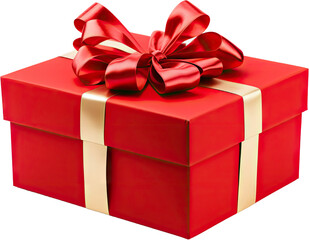 A gift box with a red ribbon on top