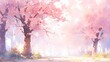 桜の並木道の水彩画_4