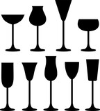 Fototapeta  - Glasses set for wine White sparkling and dessert wine collections Vector
