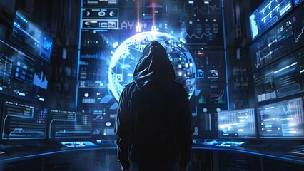 Person in hooded jacket concentrating on computer screen in four different variations
. Seamless Looping 4k Video Animation