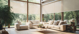 Fototapeta Miasto - Automatic motorized roller shades in beige controlled