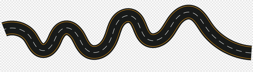 Wall Mural - Horizontal asphalt road template. Winding road vector illustration. Seamless highway marking isolated on white background. EPS 10