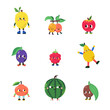 Cute cartoon fruits set, part 4. Funny colorful characters.