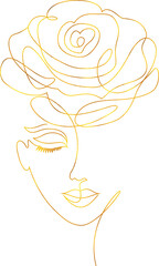 Wall Mural - Woman face in minimalist style with golden foil effect.