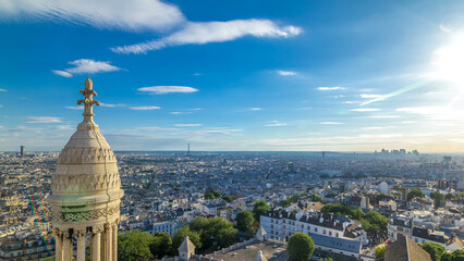 Wall Mural - Panorama of Paris aerial timelapse, France. Top view from Montmartre viewpoint.