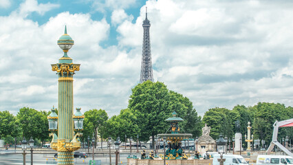 Wall Mural - Fontaines de la Concorde on Place de la Concorde timelapse in Paris, France.