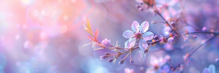 Poster - Spring's Delicate Dance: Pastel Blossoms Adorning Branches for Serene Nature Backgrounds