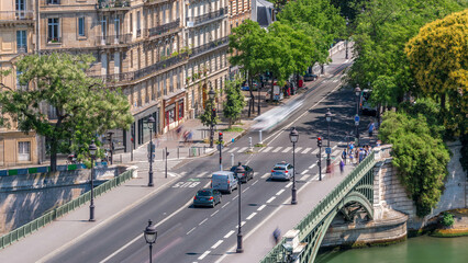 Wall Mural - Paris timelapse. View from Arab World Institute Institut du Monde Arabe building. France.